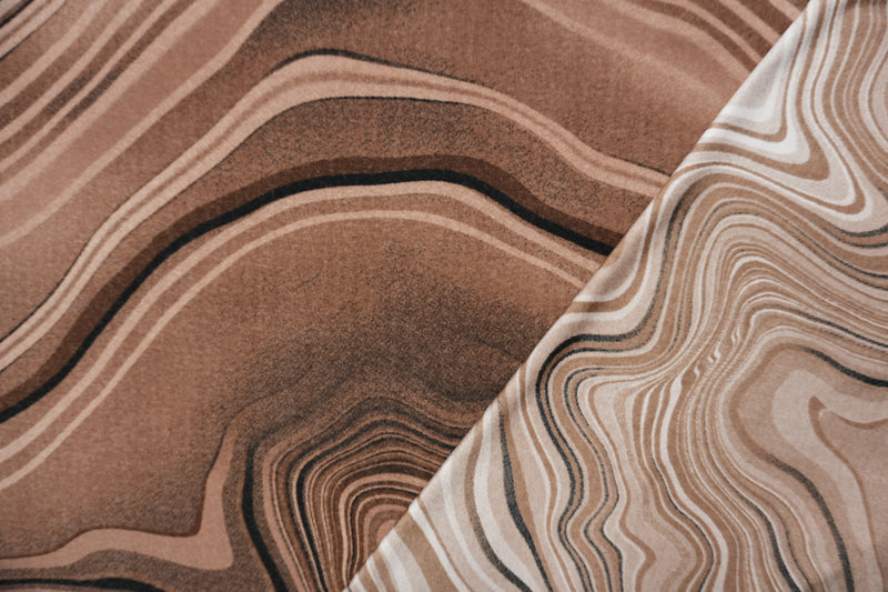 Brown-Beige-Black Poly Abstract Brushed Face Jersey Knit Fabric