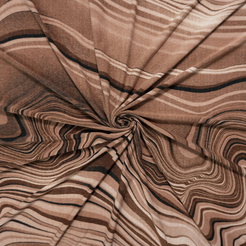 Brown-Beige-Black Poly Abstract Brushed Face Jersey Knit Fabric