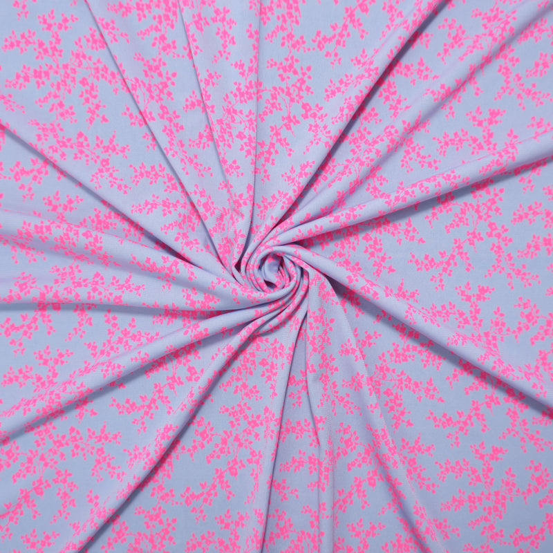 Blue- Neon Pink Poly Stretch Floral Print ITY Jersey Knit Fabric