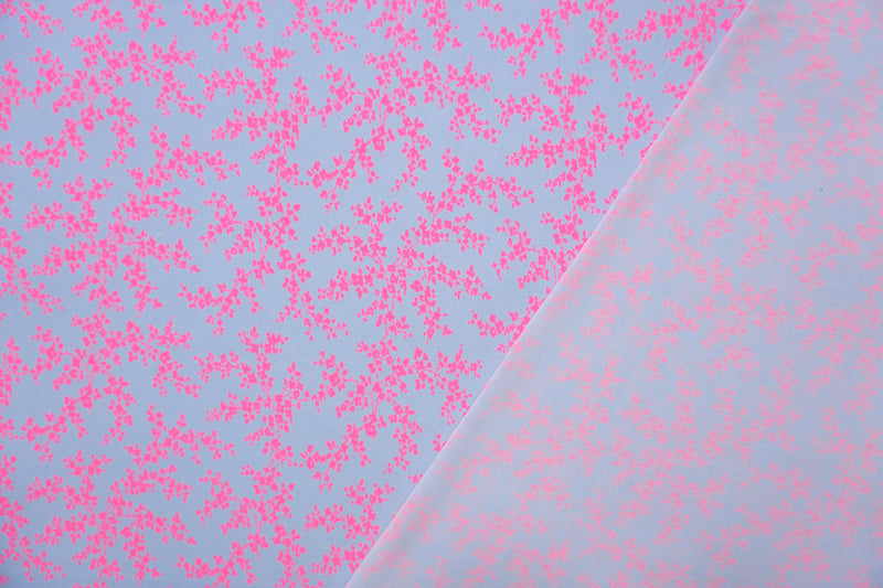 Blue- Neon Pink Poly Stretch Floral Print ITY Jersey Knit Fabric