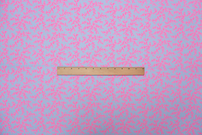 Blue- Neon Pink Poly Stretch Floral Print ITY Jersey Knit Fabric