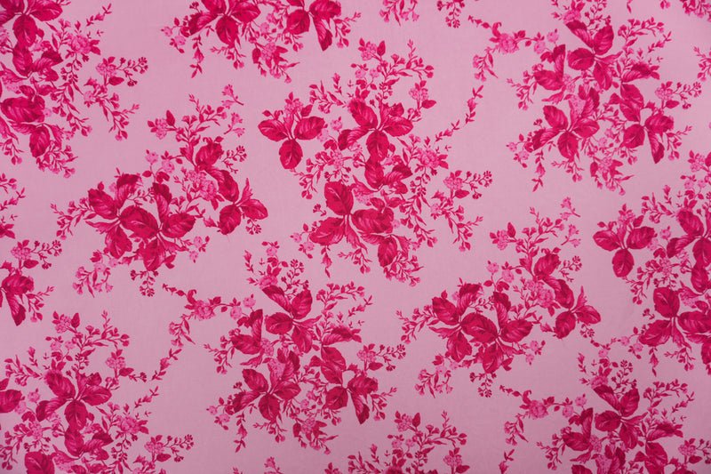 Pink-Red Poly Spandex Stretch Floral Printed Jersey Knit Fabric