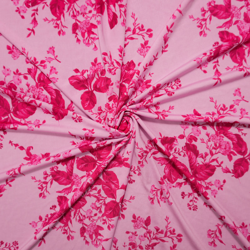 Pink-Red Poly Spandex Stretch Floral Printed Jersey Knit Fabric