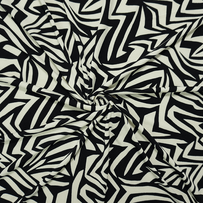 Black-Ivory Poly Abstract ITY Moss Crepe Jersey Knit Fabric