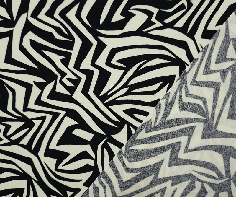 Black-Ivory Poly Abstract ITY Moss Crepe Jersey Knit Fabric