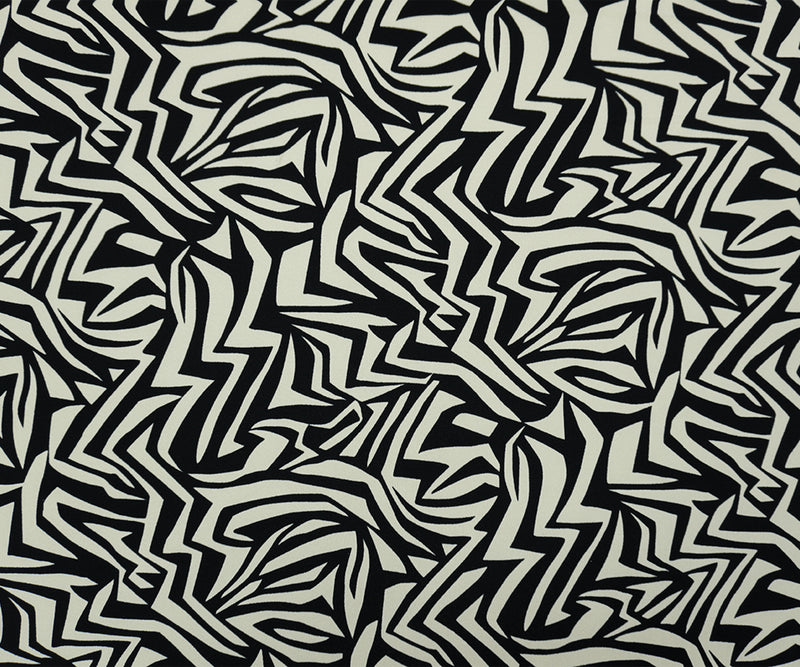 Black-Ivory Poly Abstract ITY Moss Crepe Jersey Knit Fabric