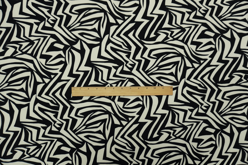 Black-Ivory Poly Abstract ITY Moss Crepe Jersey Knit Fabric