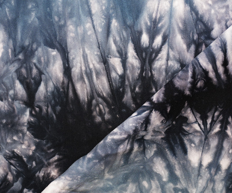 Black-Gray Rayon Tie Dye Printed Twill Woven Fabric