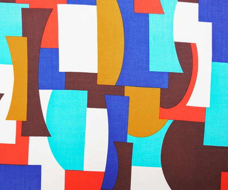 Blue-Yellow-Multi Rayon Geometric Printed Voile Woven Fabric