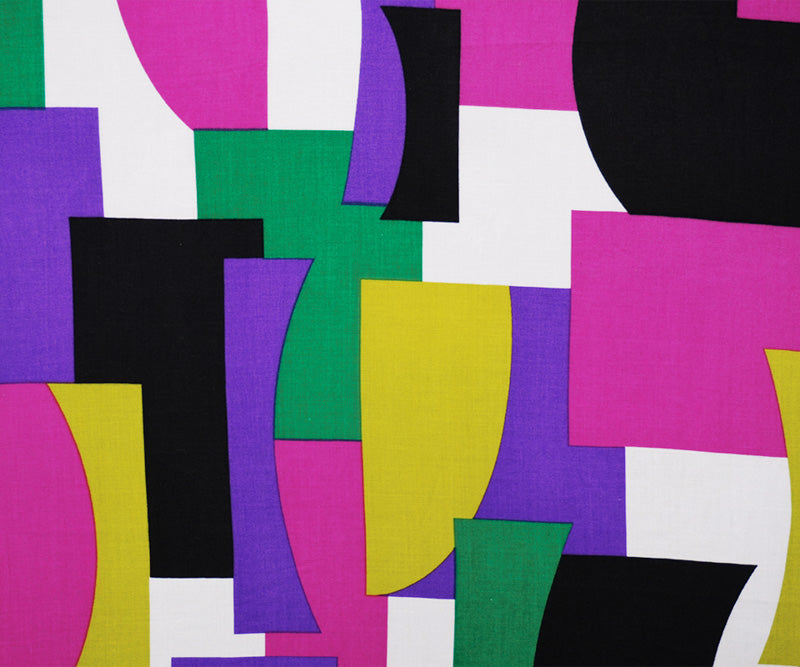 Purple-White-Multi Rayon Geometric Printed Voile Woven Fabric