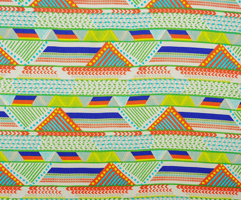 Green-Ivory-Multi Rayon Geometric Printed Voile Woven Fabric