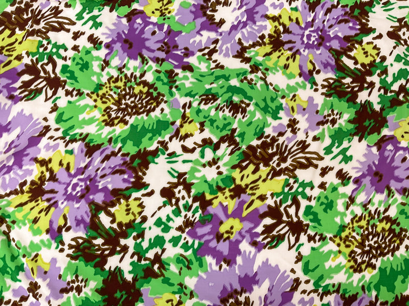 Purple-Green-Multi Rayon Abstract Floral Printed Voile Woven Fabric