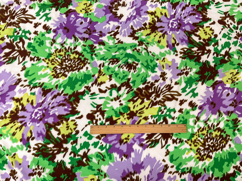 Purple-Green-Multi Rayon Abstract Floral Printed Voile Woven Fabric