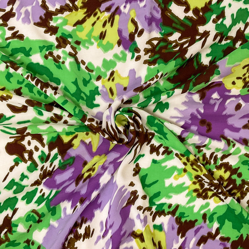Purple-Green-Multi Rayon Abstract Floral Printed Voile Woven Fabric