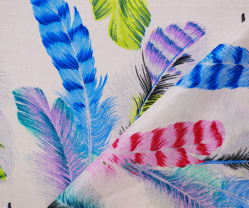 Light Beige-Multi Rayon Feather Printed Voile Woven Fabric