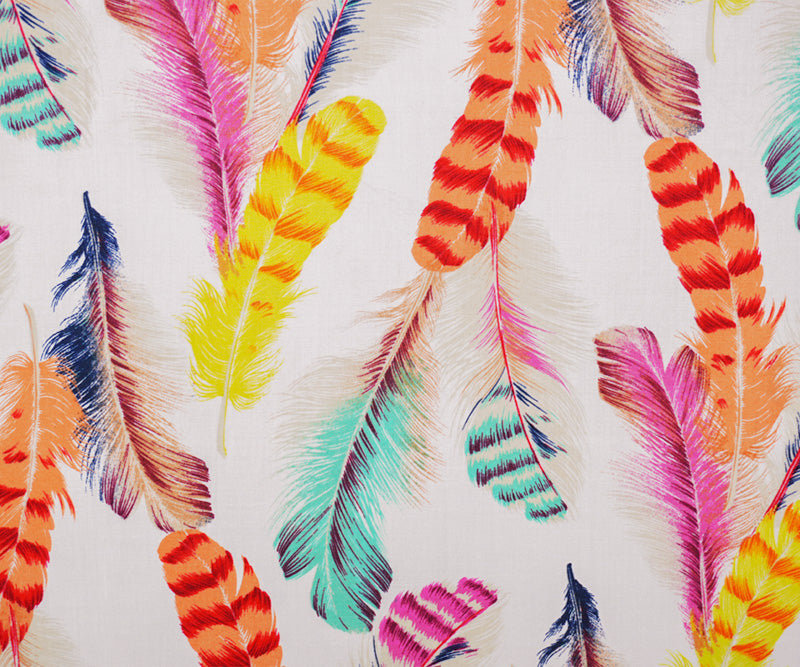 Off-White-Multi Rayon Feather Printed Voile Woven Fabric