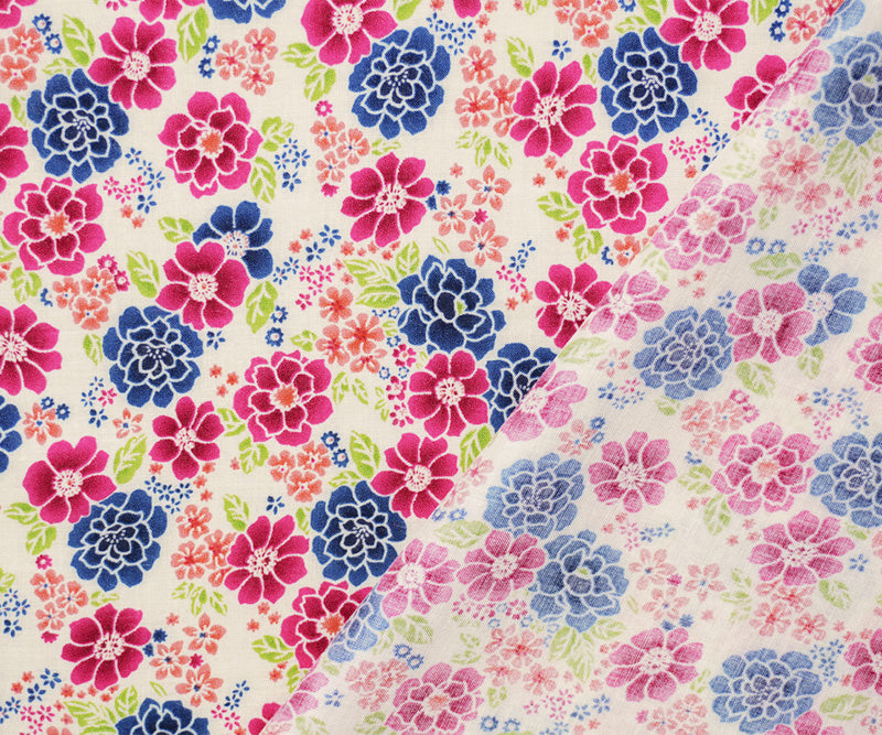 Pink-Blue-Multi Rayon Floral Printed Voile Woven Fabric