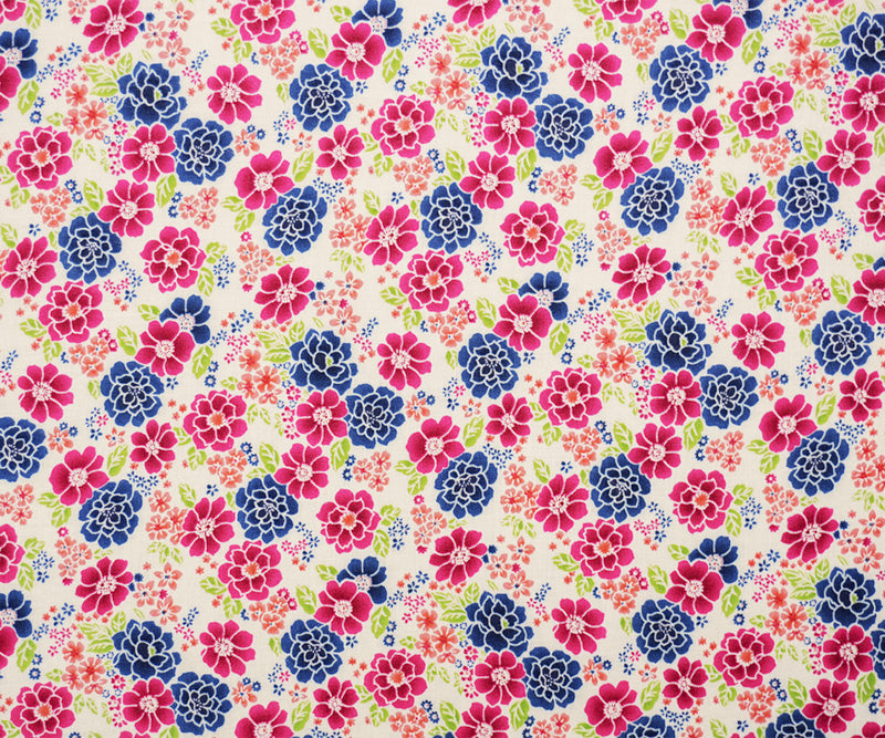 Pink-Blue-Multi Rayon Floral Printed Voile Woven Fabric