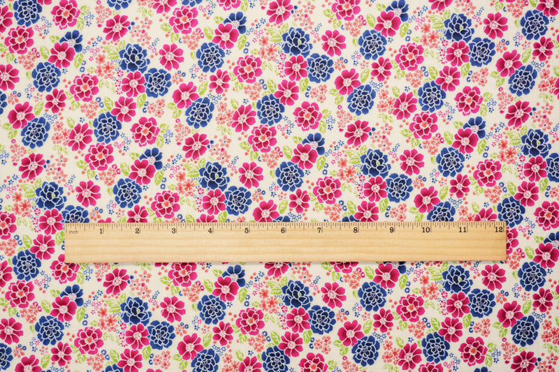 Pink-Blue-Multi Rayon Floral Printed Voile Woven Fabric