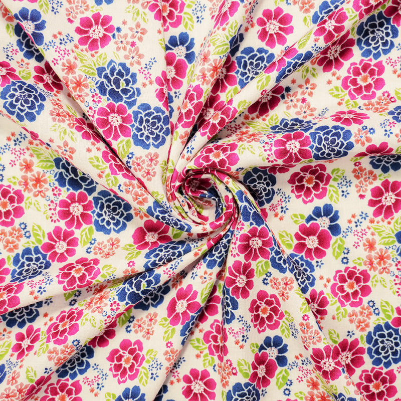 Pink-Blue-Multi Rayon Floral Printed Voile Woven Fabric