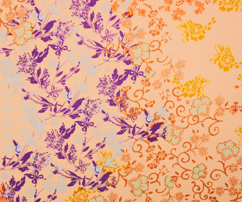 Orange-Purple-Multi Rayon Floral Printed Momie Crepe Woven Fabric
