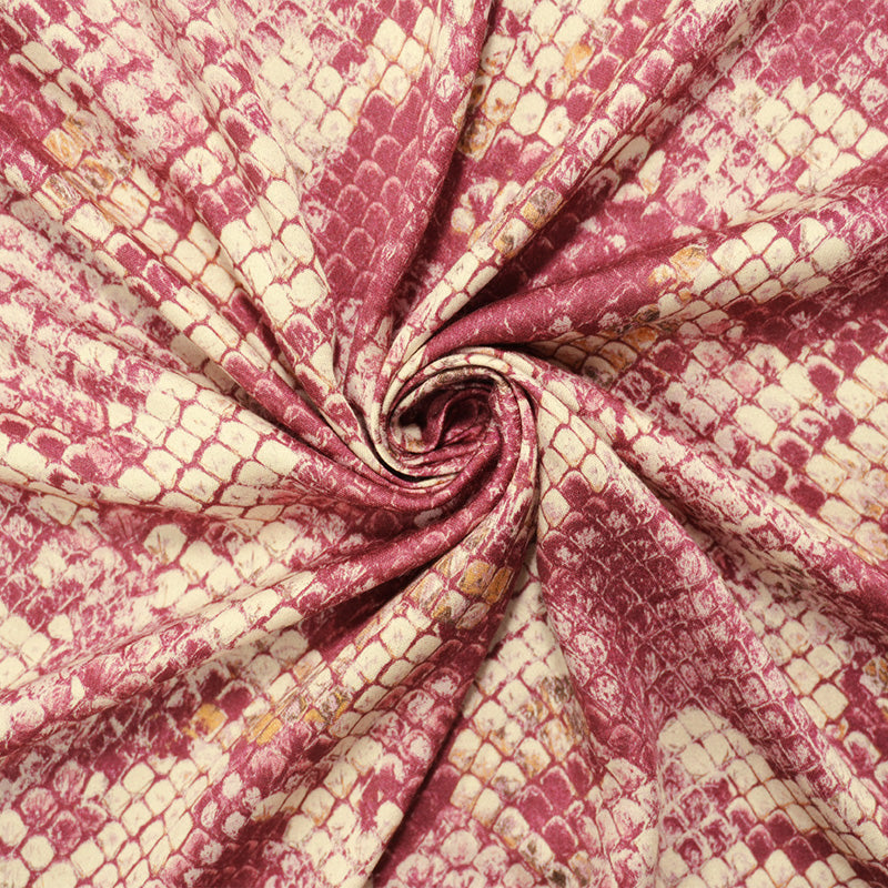 Pink-Beige-Red Rayon Reptile Printed Twill Satin Woven Fabric