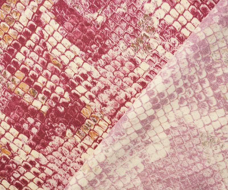 Pink-Beige-Red Rayon Reptile Printed Twill Satin Woven Fabric