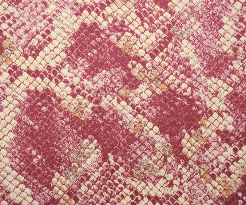 Pink-Beige-Red Rayon Reptile Printed Twill Satin Woven Fabric