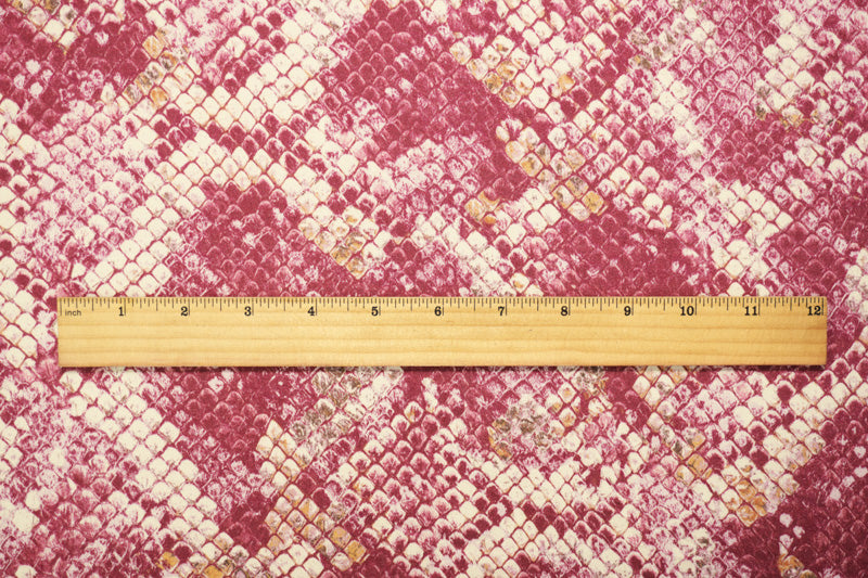 Pink-Beige-Red Rayon Reptile Printed Twill Satin Woven Fabric