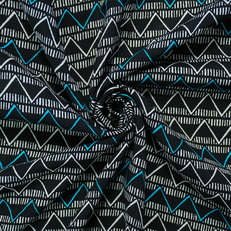 Black-Multi Rayon Chevron Printed Challis Woven Fabric