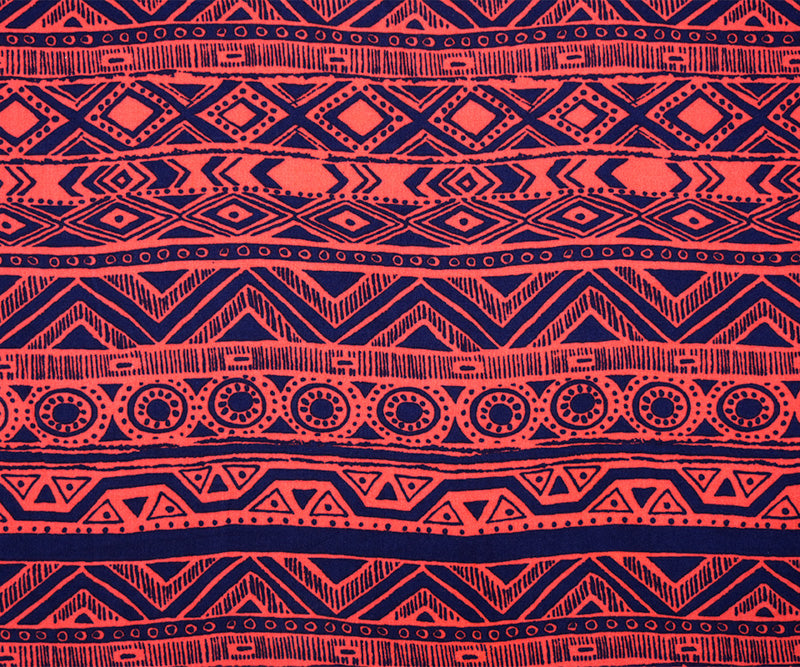 Red-Blue Rayon Aztec Printed Challis Woven Fabric