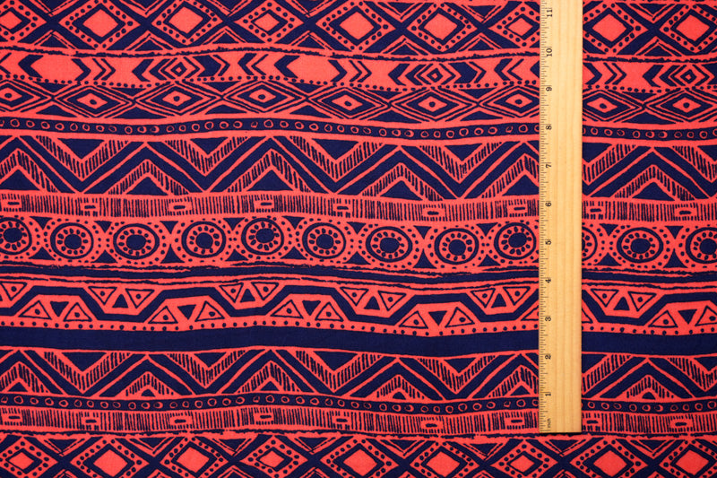 Red-Blue Rayon Aztec Printed Challis Woven Fabric