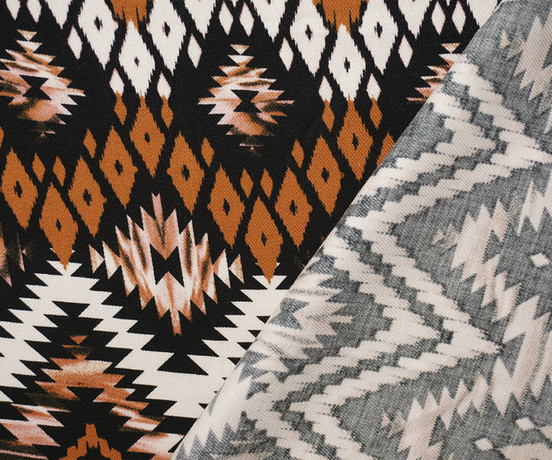 Brown-Black-Multi Rayon Aztec Printed Twill Woven Fabric