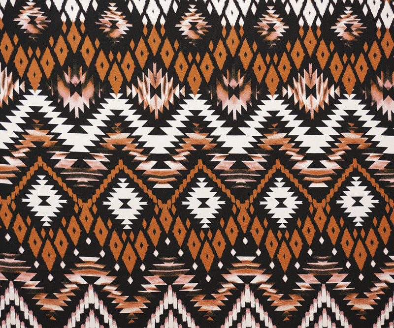 Brown-Black-Multi Rayon Aztec Printed Twill Woven Fabric