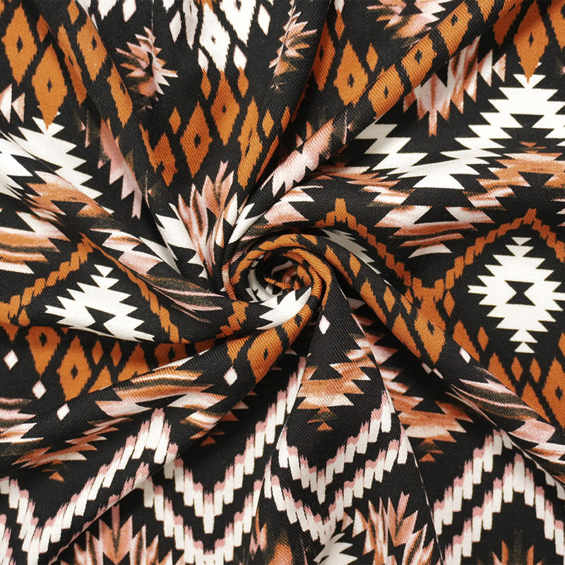 Brown-Black-Multi Rayon Aztec Printed Twill Woven Fabric