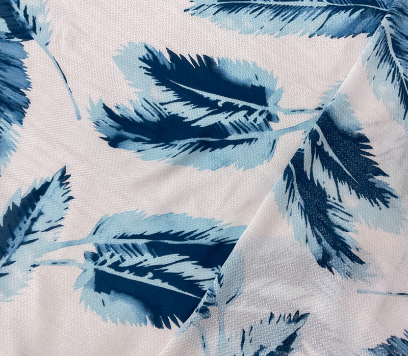 Blue-White Rayon Leaves Printed Dobby Woven Fabric