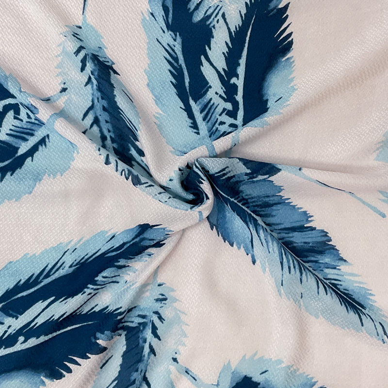 Blue-White Rayon Leaves Printed Dobby Woven Fabric