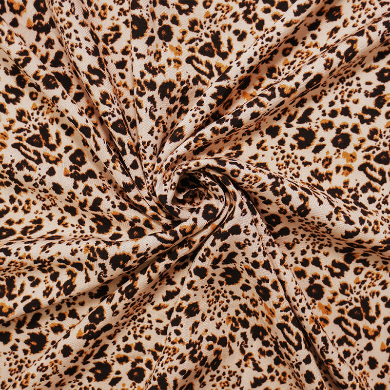 4 YD PC-Beige-Black-Brown Rayon Leopard Printed Challis Woven Fabric