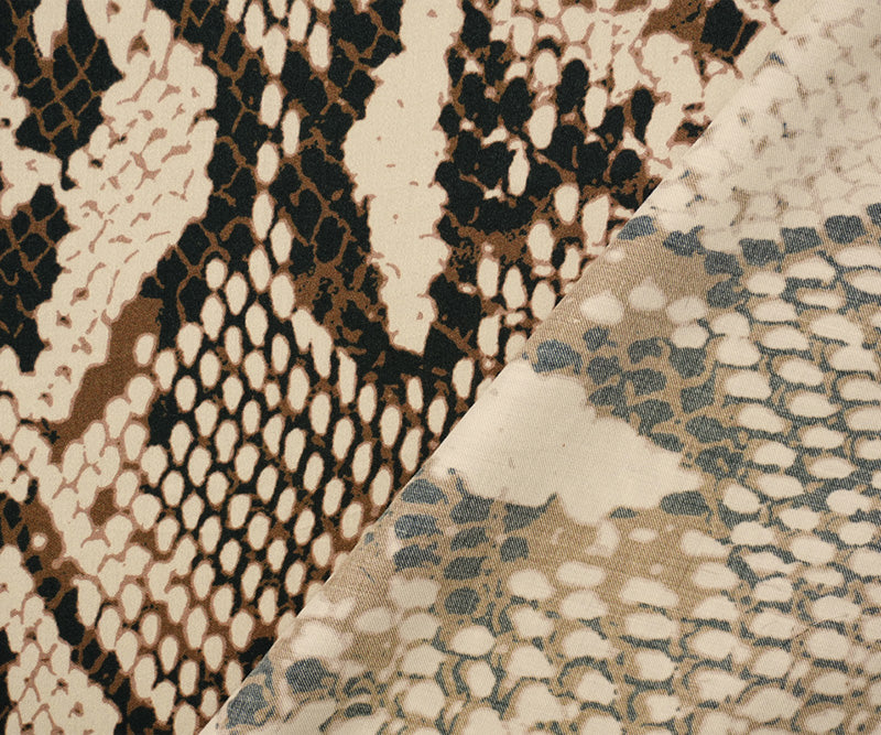 Brown-Multi Rayon Reptile Printed Twill Satin Woven Fabric