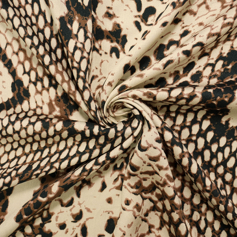 Brown-Multi Rayon Reptile Printed Twill Satin Woven Fabric