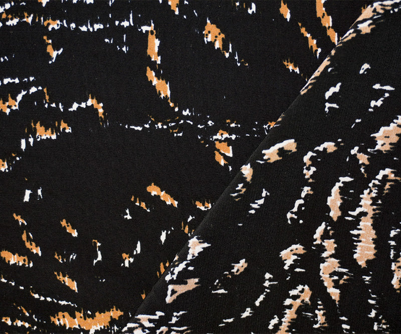 Black-Brown-White Rayon Abstract Printed Crepe Faille Woven Fabric