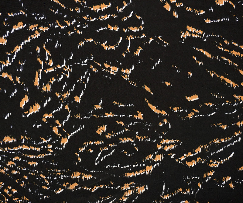 Black-Brown-White Rayon Abstract Printed Crepe Faille Woven Fabric