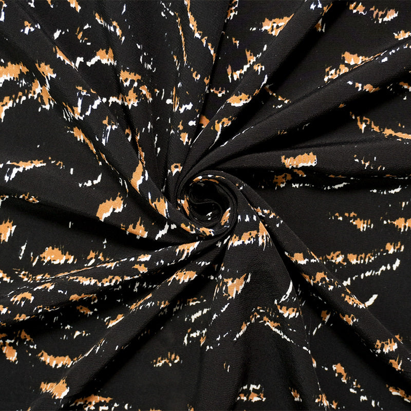 Black-Brown-White Rayon Abstract Printed Crepe Faille Woven Fabric