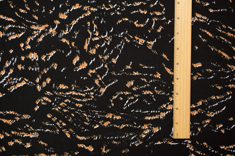 Black-Brown-White Rayon Abstract Printed Crepe Faille Woven Fabric