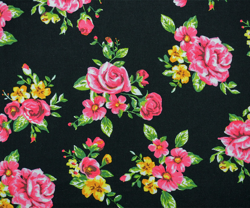 Black-Pink-Multi Rayon Floral Printed Batiste Woven Fabric