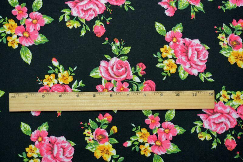 Black-Pink-Multi Rayon Floral Printed Batiste Woven Fabric