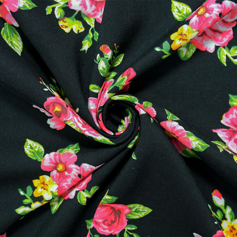 Black-Pink-Multi Rayon Floral Printed Batiste Woven Fabric