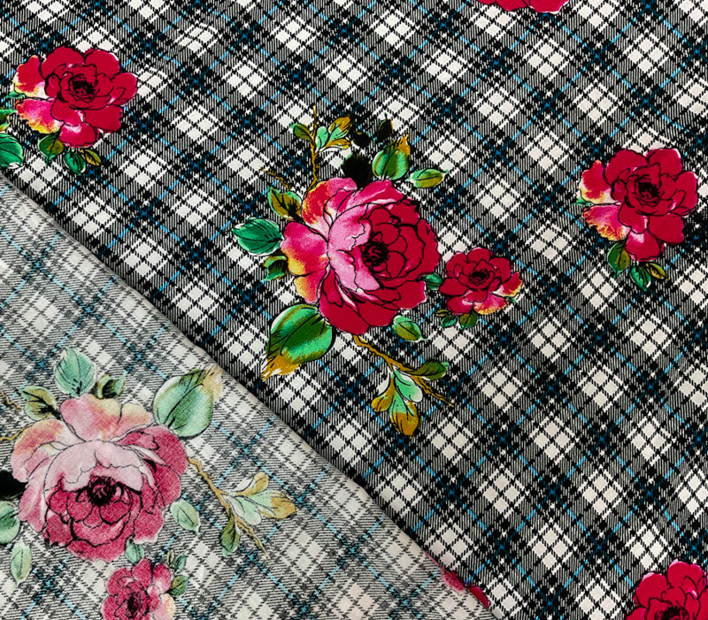 Black-Pink-Multi Rayon Floral Printed Challis Woven Fabric