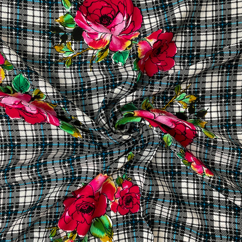 Black-Pink-Multi Rayon Floral Printed Challis Woven Fabric