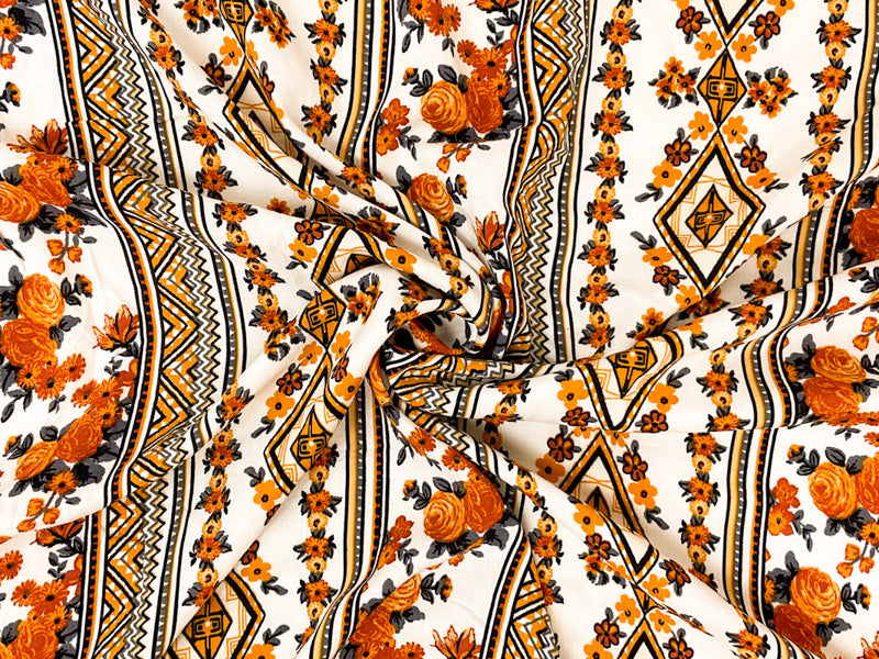Yellow-Multi Rayon Floral Aztec Printed Challis Woven Fabric